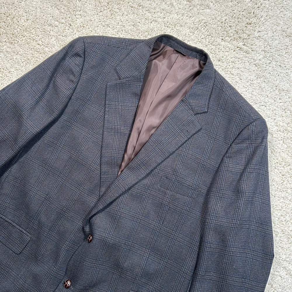Oak Hill Blazer 56 REG Glen Plaid Two Button Sport Coat Jacket Brown Blue